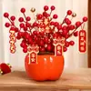 Decoraciones de Año Nuevo, Adornos de Caqui, Flores de Nochevieja, Flores Artificiales, Arreglos de Flores Artificiales, Arreglos Florales, Frutas Rojas, Frutas de la Fortuna, Cubos de la Fortuna