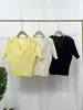 Ropa de Verano para Mujer 2025 Camiseta Explosiones Ajustada Cuello en V Sencilla Versátil Elegante Cárdigan para la Oficina Top de Manga Corta con Pliegues