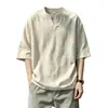 Camiseta de verano para hombre color albaricoque, Tencel tipo lino, cuello en V, manga corta, delgada, transpirable, estilo "old money", tacto similar al lino, secado rápido, hombro normal, manga corta