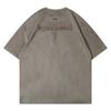 Marca de Moda Vintage Camiseta de Manga Corta de Forro Polar de Piel de Ciervo Bordada con Letras Estilo Hip Hop Americano para Hombre Camiseta Holgada de Media Manga