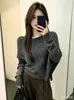 Suéter de punto casual con diseño irregular tipo chal, dos piezas falsas, para mujer, nuevo top versátil de manga larga ajustado para otoño