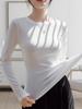 Camiseta Modal de Base para Mulheres no Outono e Inverno, Fina Ajustada Gola Redonda Casaco de Outono com Camiseta de Manga Comprida Top Preto Branco