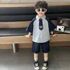 Roupa Formal Infantil para Meninos, Novo Estilo Verão 2026, Pequeno Terno Estilo Academia, Conjunto de Verão Manga Curta para Meninos, Pequeno Anfitrião Estiloso