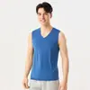 Camiseta sin mangas de cuello en V para hombre Verano Nuevo Seda de hielo Tirantes anchos Chaleco 180g Mejorado Transpirable de secado rápido Chaleco base