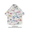 Camisa de verano de manga corta floral estilo Hong Kong japonés para hombres y mujeres, top de camisa de pareja hawaiana holgada vintage genial para la playa
