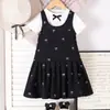 Conjunto de Roupa de Verão Estilo Coreano da Moda para Meninas com Vestido de Manga Curta para Crianças Pequenas