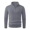 Suéter Masculino Estilo Europeu Gola Alta Zíper Tricô Trançado Engrossado Slim Fit Top Masculino