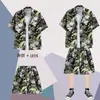 Traje de Praia de Verão Masculino Camisa Floral de Manga Curta Casual Esportiva Havaiana Shorts de Praia para Casal Conjunto de Duas Peças para Férias