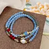 Pulsera de Piedra Natural con Cuentas Estilo Chino Simple Elegante Gama Alta Azul Claro Pulsera de Moda de Nicho Joyería Pequeña Fresca para Manos de Mujer