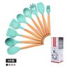 Juego de Utensilios de Cocina Espátula de Silicona con Mango de Madera Espátula de Haya Cuchara Utensilios de Cocina Espátula Ranurada Brocha para Aceite Batidor de Huevos Espátula Sartén Antiadherente