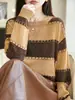 Suéter de Mujer Otoño Invierno Nuevo Cuello Redondo Bloques de Color Rayas Punto Versátil Rayas Lentejuelas Casual Holgado Jersey Manga Larga