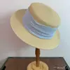 Sombrero de Paja Elegante Francés de Color Claro Estilo Resort de Alta Gama Sombrero de Ala Plana Ala Ancha Sombrero de Sol de Verano para Mujer