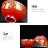 Un cuenco de cerámica para adorar dioses y Budas, ayuno, cuenco rojo para bodas, inauguración de casa, cuenco celebratorio, oro y jade llenan el salón, ofrendas del templo, alegría roja