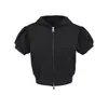 Sudaderas con Capucha de Manga Corta y Doble Cremallera para Deportes y Ocio para Mujer, Estilo Nuevo de Primavera y Verano, Holgadas, Elásticas, de Cintura Alta, Cárdigan, Camiseta
