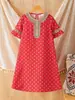 Comercio Exterior Transfronterizo Estilo Étnico Cuello de Encaje Vestido Largo para Niña con Mangas Acampanadas y Estampado Completo Vestido Túnica para Niña