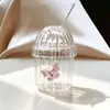 Taza creativa de vidrio resistente al calor con forma de mariposa, tapa, vaso para beber de vidrio de borosilicato alto para uso doméstico, vaso para bebidas con burbujas de leche y jugo