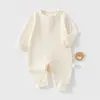 Body para Bebê Classe A Macacão Sem Costura Roupas de Engatinhar Body de Manga Longa com Abertura nos Ombros para Bebê Macacão Listrado de Primavera e Outono para Criança Pequena