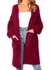 Europeo y Americano Transfronterizo 2026 Otoño e Invierno Nuevo Estilo Abrigo de Punto con Mangas de Farol Retorcidas Suéter Cardigan de Punto de Color Sólido de Longitud Media para Mujer
