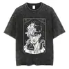 Camiseta Lavada Vintage Masculina Verão Hip-Hop Street Camiseta Estampa Anime Jojo's Bizarre Adventure Algodão Casual Manga Curta