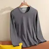 Camiseta masculina de manga comprida com gola redonda, roupa íntima térmica outono/inverno, com forro de fleece e espessada, cor sólida, camada interna moderna, top de base
