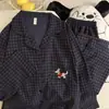 Yunduo Algodón Otoño 2025 Pijama de Mujer Pantalón de Manga Larga Cárdigan Solapa Pijama Traje Casual de Mujer Ropa para el Hogar