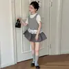 Conjunto de Camiseta de Manga Curta e Saia para Meninas Verão 2026 Roupas Infantis Conjunto de Duas Peças Camiseta de Manga Curta Falsa de Duas Peças e Saia Curta Floral para Meninas