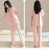 Cárdigan con Almohadillas en el Pecho, Pijama para Mujer, Pantalones Cortos de Algodón Puro para Verano, Ropa de Casa, Trajes de Algodón Portátiles Casuales
