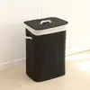 Cesta Plegable Simple de Bambú Negro para Ropa Sucia Cesta de Almacenamiento Tejida a Mano Cubo de Almacenamiento para Juguetes Cosméticos Ropa