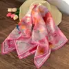 Lenço de Cabeça Floral Estilo Francês para Primavera e Verão para Mulheres, Lenço Quadrado de Algodão e Linho, Lenço de Seda Vintage para Praia, Popular Online, Uso Diário