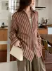 Estilo Old Money Camisa de Lino Rayada Tejida por Color para Mujer Otoño/Invierno 2026 Nuevo Simple Perezoso Manga Larga Top de Temperamento para Vestir en Capas