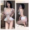 Lencería sexy con encaje bordado para mujer, pijama abierto con aberturas, tentación, con fruncido en el pecho.