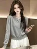 Cárdigan de Punto Azul Redondo Suave y Sencillo para Mujer, Manga Larga, Abotonado, Chaqueta de Punto Versátil, Suéter con Atmósfera Estilo Coreano