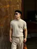 Camiseta de Tricô Manga Curta Gola Redonda Estilo Old Money para Homens, Camisa Base Lisa Listrada Casual de Verão Respirável Confortável, Tendência