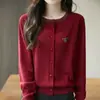 Cardigã de Lã Fina Tricotado com Gola Redonda 2026 Nova Coleção Primavera/Verão com Gola de Strass, Top Elegante Solto e Versátil para Mulheres