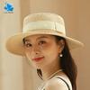 Sombrero de paja para mujer, sombrero de verano de ala plana, sombrero de paja Rafi para mujer, sombrero de sol de parte superior plana tejido de paja para mujer, plegable, moderno
