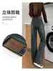 Jeans Elásticos Rectos de Cintura Alta Forrados de Polar Talla Plus para Mujer 2025 Nuevo Gris Cemento Oscuro Ajustados Sueltos Pantalones de Pierna Ancha