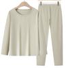 Ropa de Otoño de Color Negro Liso con Escote Bajo para Mujeres de Mediana Edad y Mayores y Pantalones Largos para Madres Juego de Ropa Interior Térmica Delgada de Algodón Puro para Otoño e Invierno