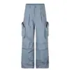 C1003 Calle Principal Estilo Americano Unisex Senderismo Impermeable Diseño de Múltiples Bolsillos Hombres Holgados Pierna Ancha Casual Pantalones de Paracaidista