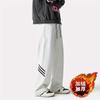 Pantalones deportivos de invierno para hombre de tres rayas, peso pesado, pierna ancha, estilo americano High Street, terciopelo grueso, holgados, rectos, casuales