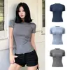 Ropa Azul de Yoga para Mujer, Nuevo Estilo de Verano, Estilo Casual, Tops de Entrenamiento de Manga Corta Ajustados de Secado Rápido, Camisetas Deportivas Adelgazantes Ins