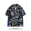 Camisa Retro Japonesa Ins Moderna Estampado Completo de Cachemira Manga Corta para Hombre Holgada Hip Hop Pareja Camisa Casual Versátil