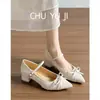 Sapatos Mary Jane Chuyuji Estilo Francês Elegante Bico Fino Salto Bloco para Mulheres com Laço, Lindos Sapatos Baixos que Não Cansam os Pés