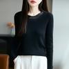 Lã Fina 2026 Outono e Inverno Novo Top de Malha Curto Feminino com Gola Redonda, Design Ajustado ao Corpo com Strass