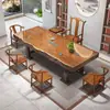 Mesa de Chá e Cadeiras de Placa Grande em Madeira Maciça Combinação Estilo Chinês Mesa de Centro de Tronco Conjunto Completo de Mesa de Chá Integrada Escritório Casa Preparo de Chá