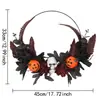 Decoração de Guirlanda de Abóbora e Caveira para Halloween Ornamento Folha de Bordo Negra Planta de Simulação Pendurador de Porta Decoração de Festa Festival