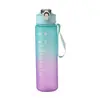 Copo esportivo de plástico fosco com alça e tira, cor degradê, para comércio exterior, garrafa de água portátil para fitness 800ML com canudo, copo espacial