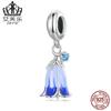 Pulsera Evelle original de plata de ley s925 con colgante de campanilla azul y gota de aceite azul degradado, accesorios con colgante de flor de circón