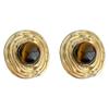 Pendientes geométricos redondos vintage de ojo de tigre antiguo, pendientes altos artísticos vintage, pendientes de moda que combinan con todo.