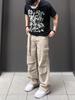 Trendy American Retro Marble Pingente Plissado Workwear Calças Paraquedistas para Homens e Mulheres Drapey Straight Loose Jeans