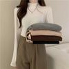 Camiseta Térmica de Cuello Alto Blanco de Terciopelo Alemán Gruesa y Cálida para Mujer en Otoño e Invierno, Forrada de Polar con Camiseta de Manga Larga Holgada